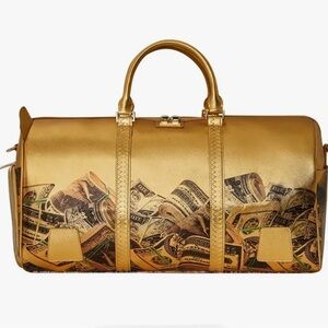 Sprayground Gold Money Print Duffel Bag
